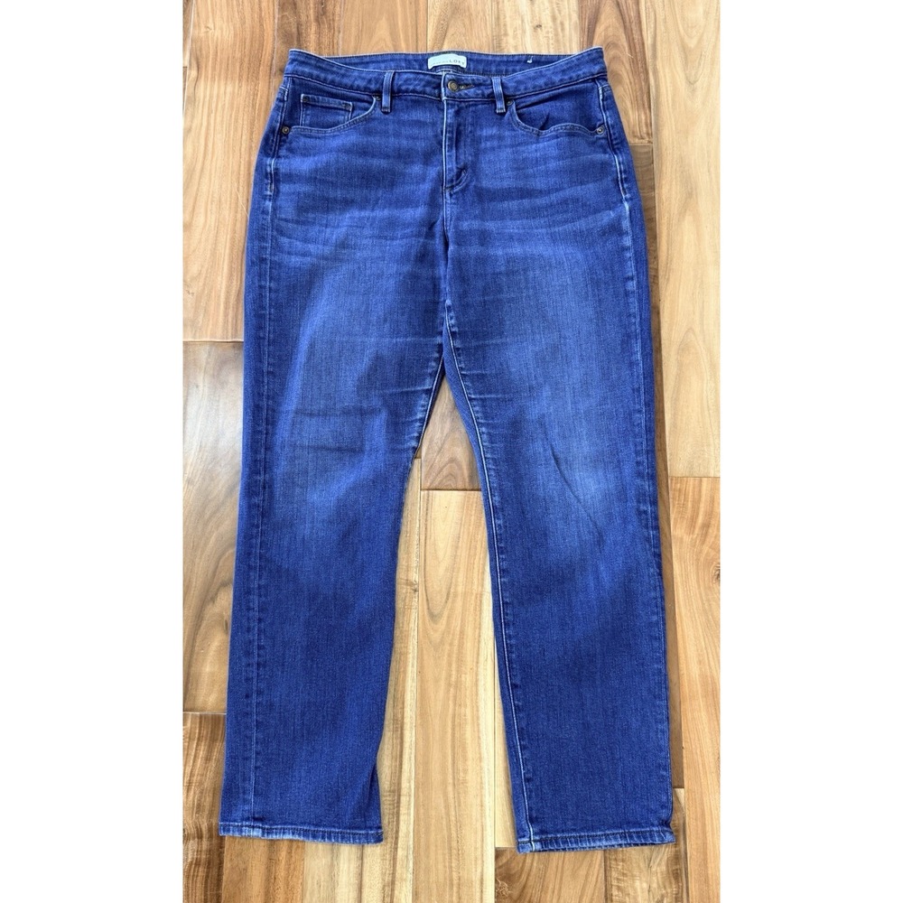 LOFT Girlfriend Mid Rise Regular Fit Straight Jeans Dark Blue Denim Pockets 12